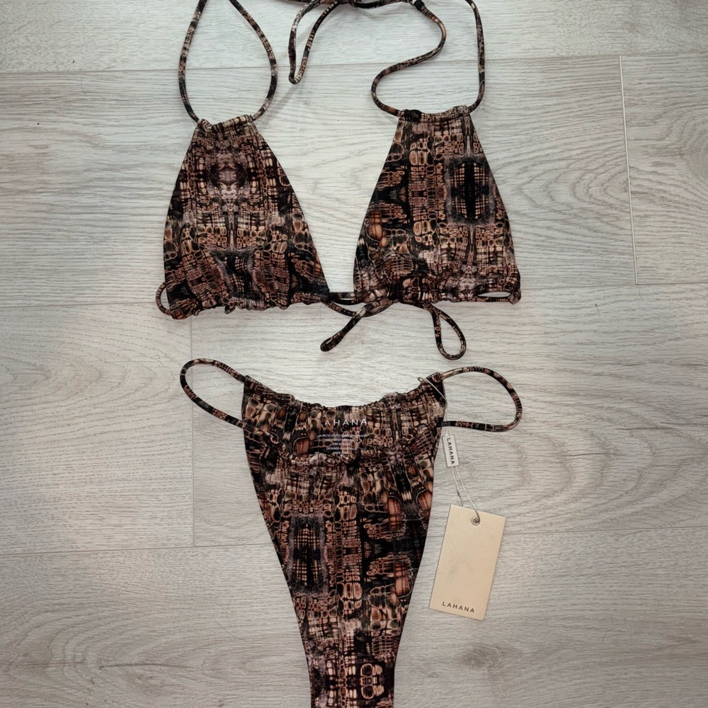 Designer Brown Patterned Bikini Set - image 3